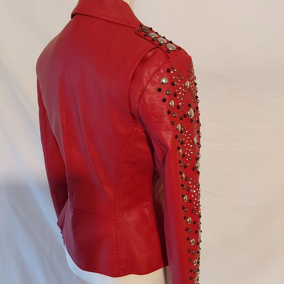 V Christian Red Faux Leather Moto Jacket. SIZE SMALL - Picture 14 of 16